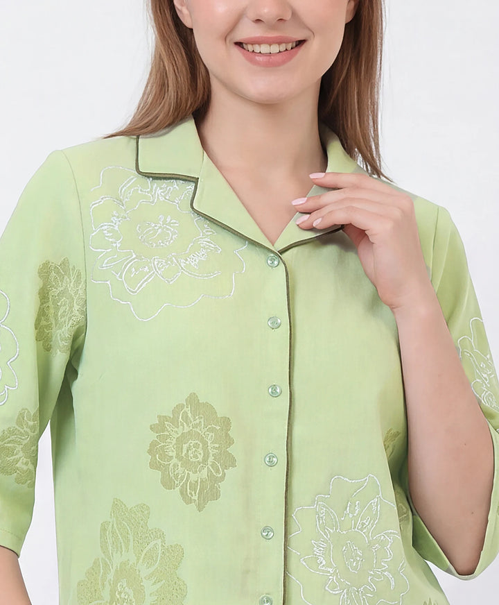 Printed Front Open Night Suit