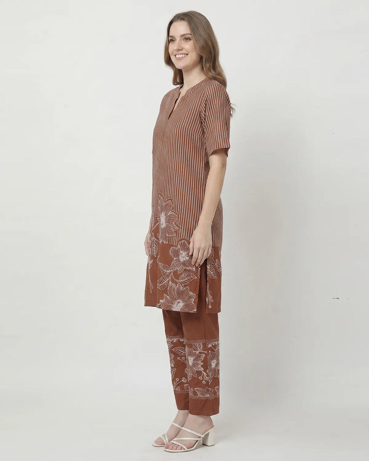 Long Monochrome Bloom Kurta Set