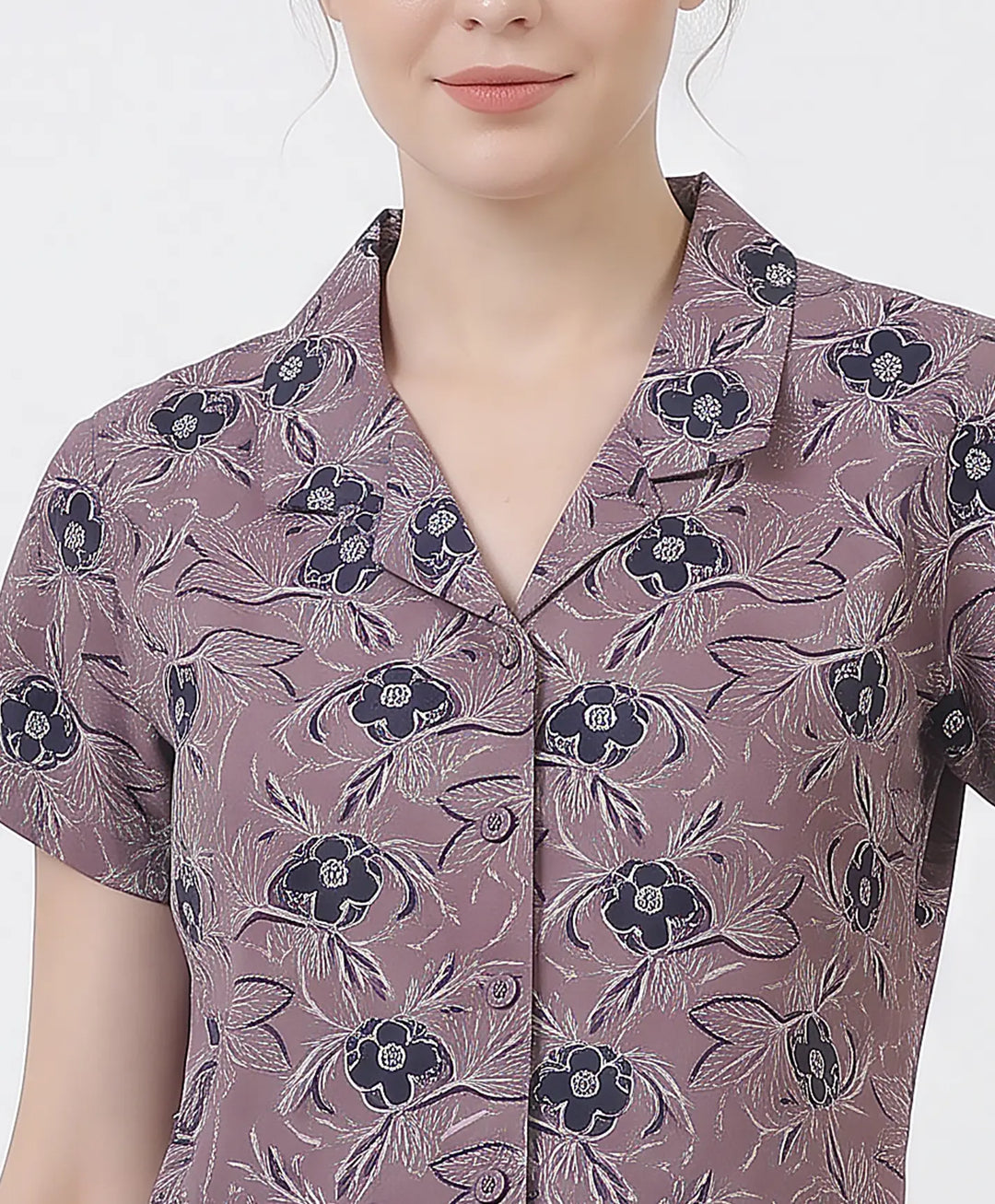Floral Charm Front Open Night Suit