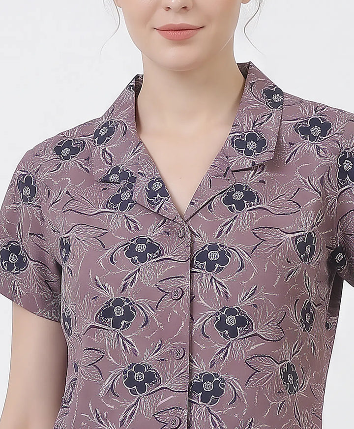 Floral Charm Front Open Night Suit