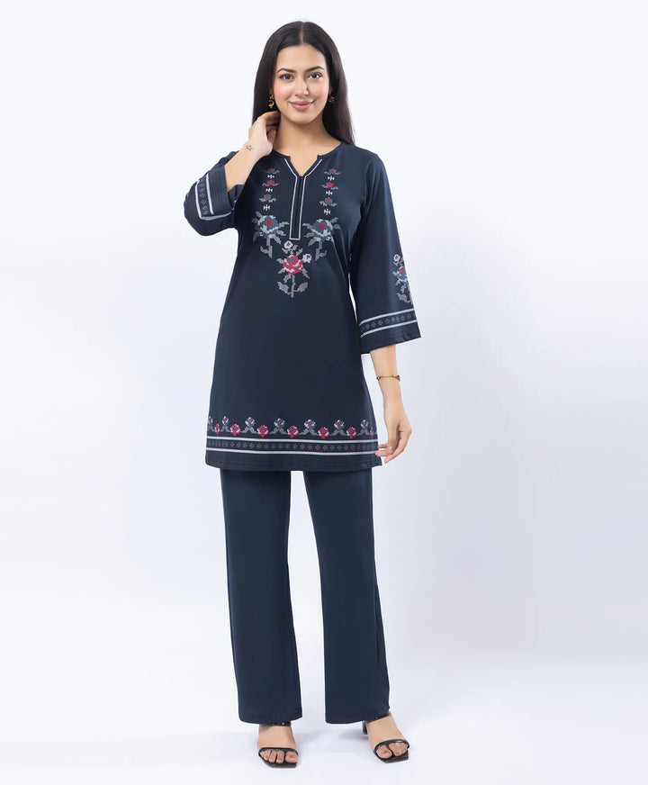 Floral Cross-Stitch Effect Pattern Printed Kurta Set