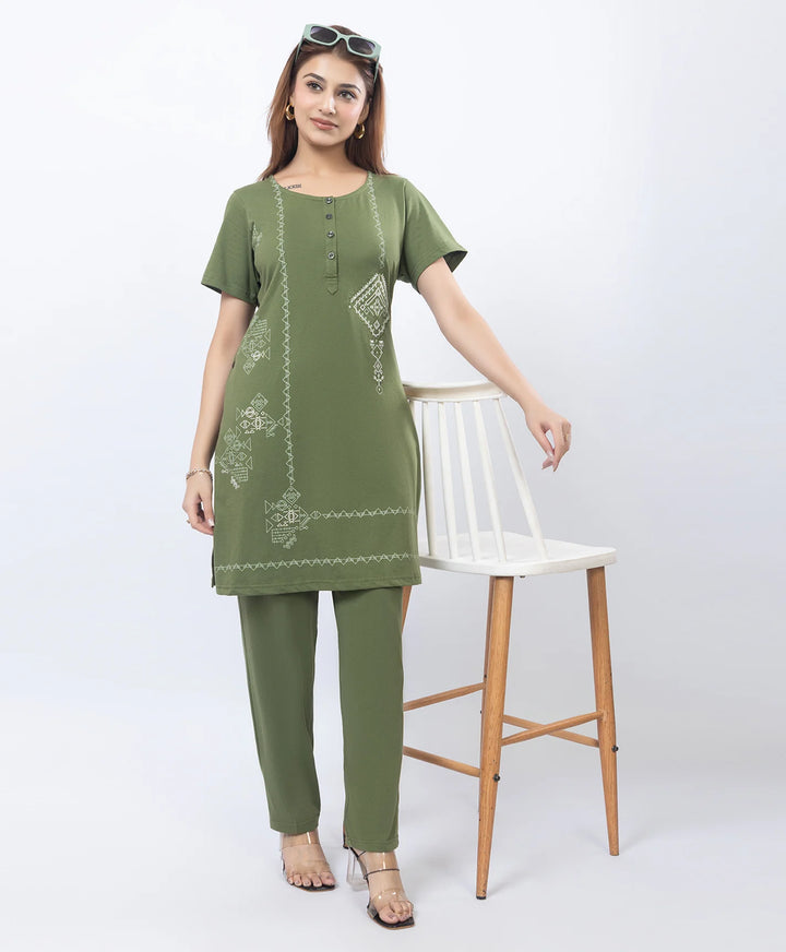 Premium Floral Detail Embroidered Printed Kurta Set