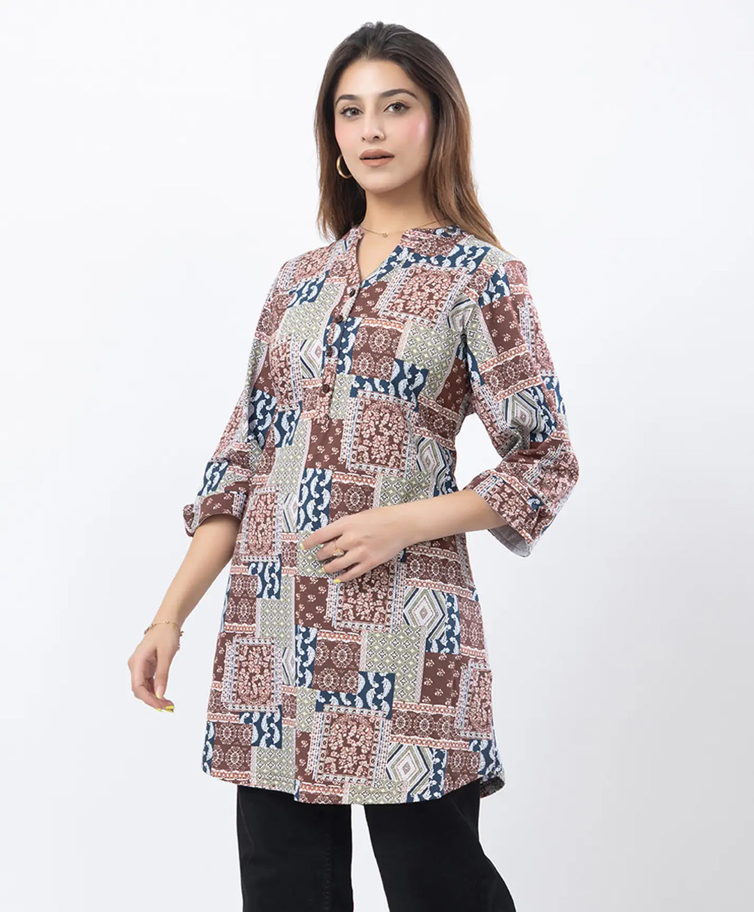 Floral Print Three-Quarter Sleeve Short Kurti