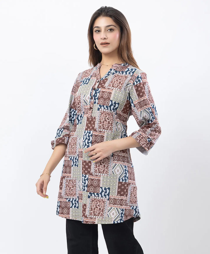 Floral Print Three-Quarter Sleeve Short Kurti