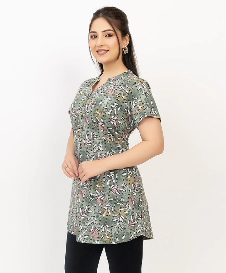 Floral Print Short Sleeve Tunic Kurti