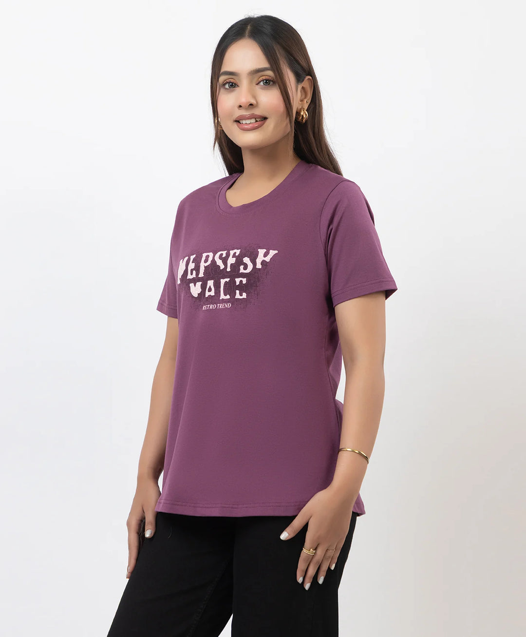 Premium Graphic Print Round Neck Short Sleeve Top