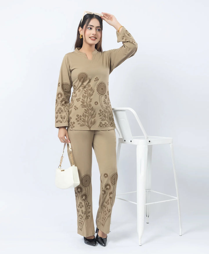 V-Notch Floral Tunic & Coordinated Printed Bottom Co-Ord Set