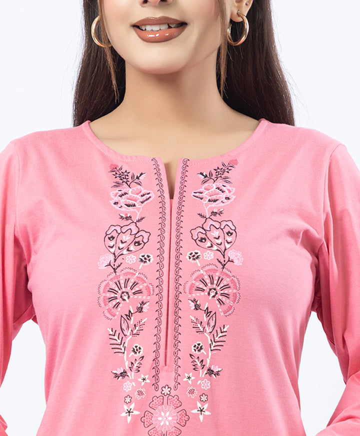 Premium Round Neck Border Printed Kurta Set with Straight-Fit Pants