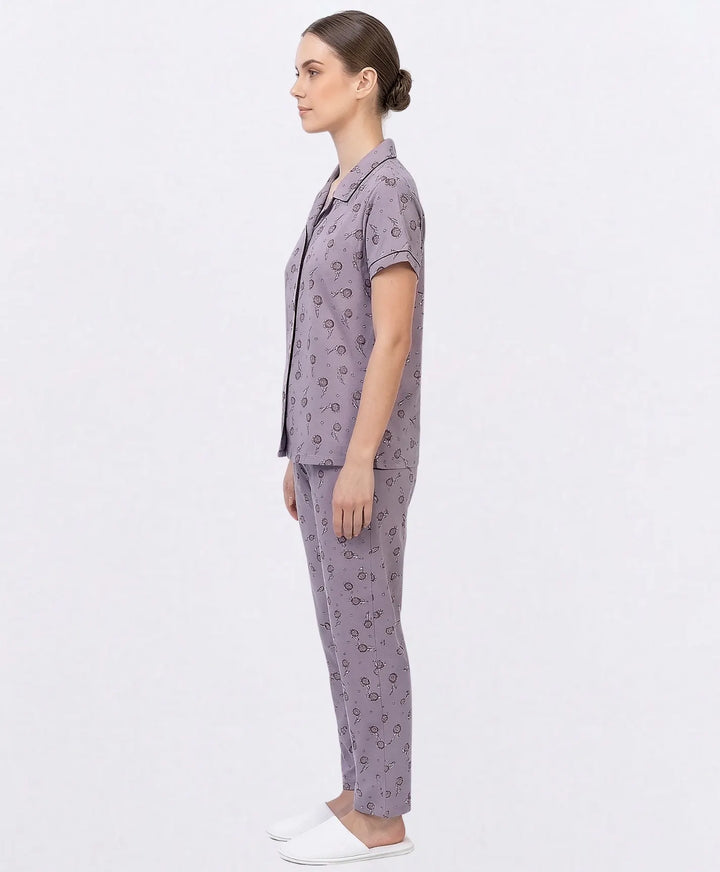 Collared Front Open Nightwear Set