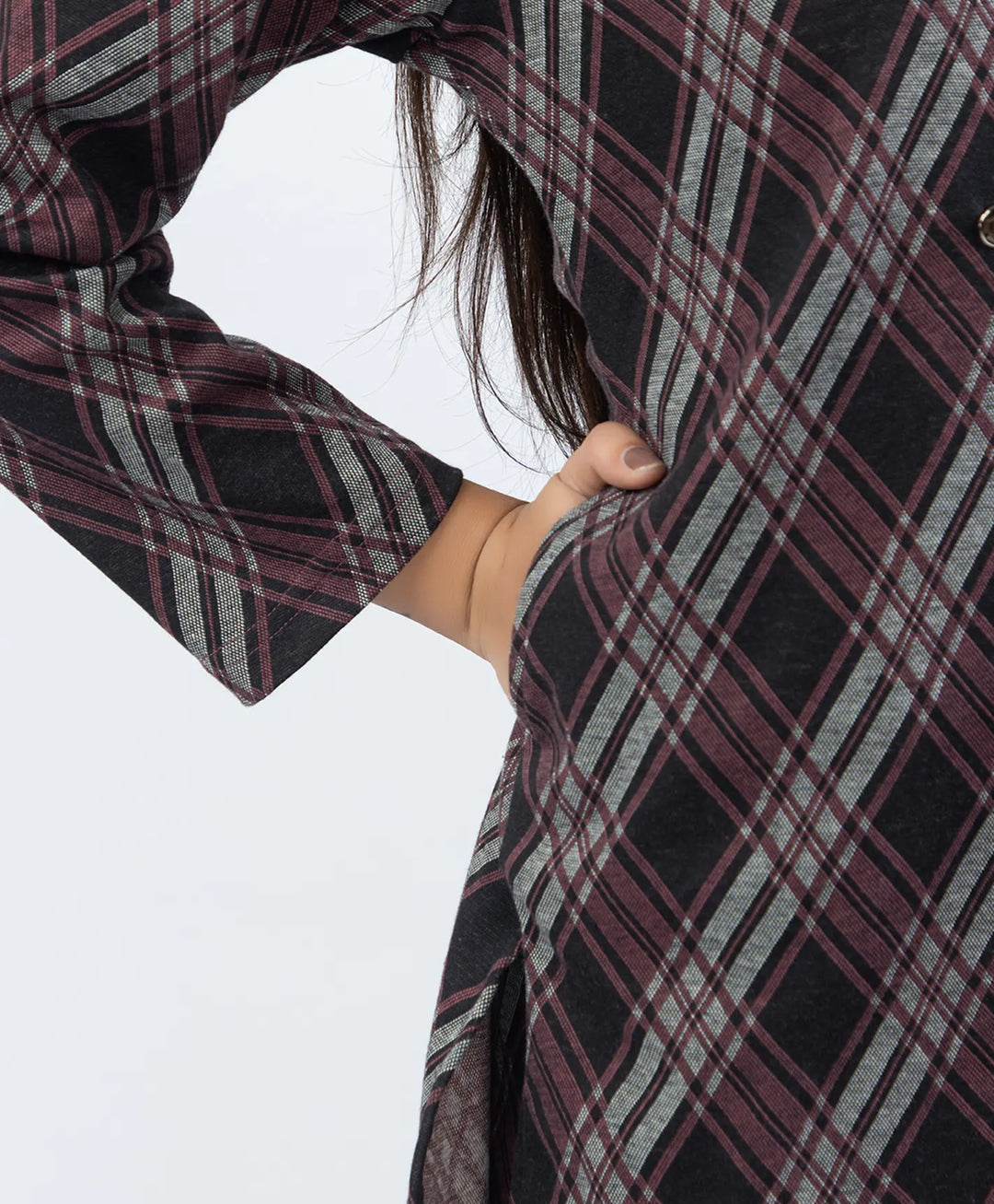 Checkered Co-Ord Set with Double-Button Front Placket & Straight Pants