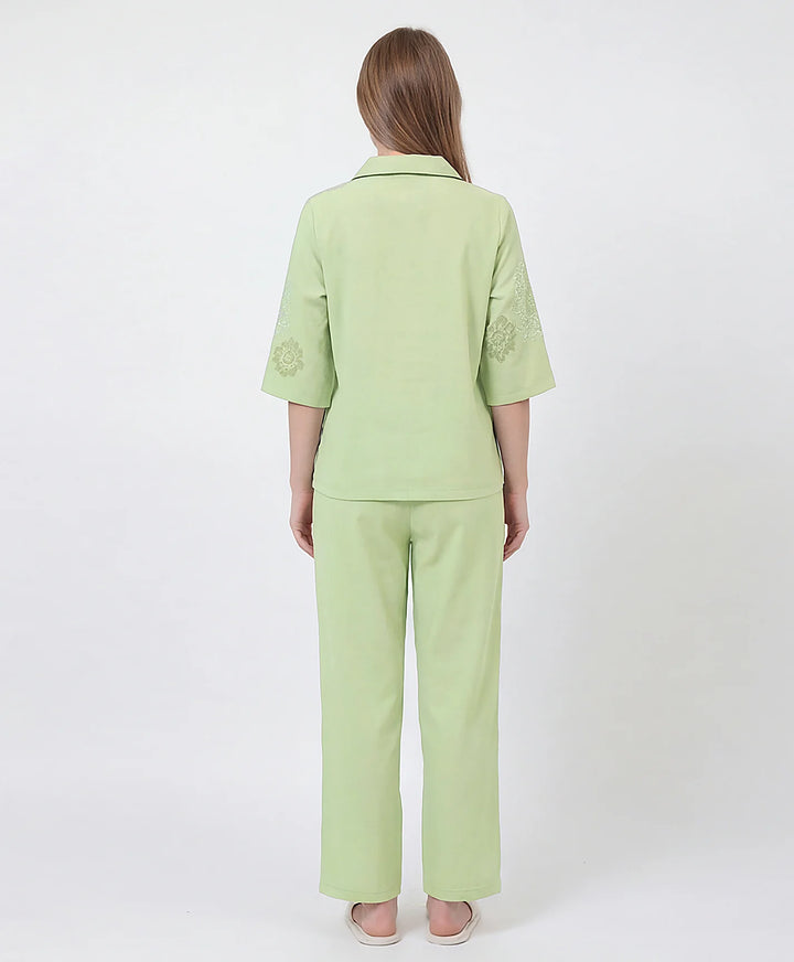 Printed Front Open Night Suit