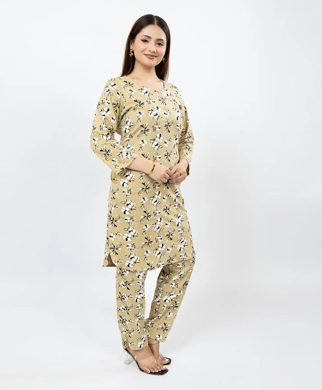 Quarter Sleeve Printed Cotton Kurta with Straight Pant Set