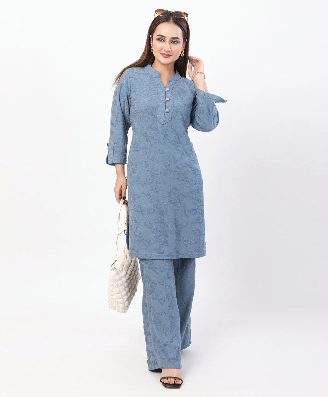 Straight Fit Kurta Set with Buttoned V-Placket & Notched Cuff Sleeves