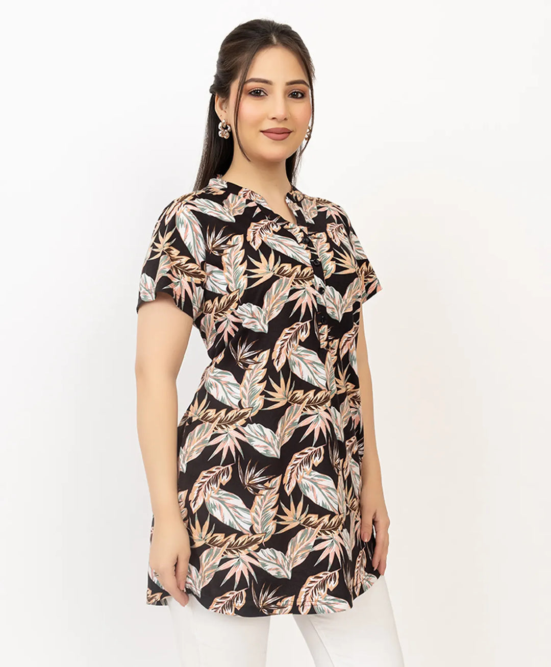 Floral Print Short Sleeve Tunic Kurti