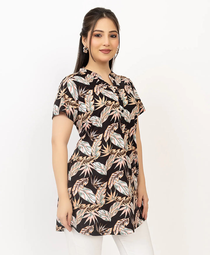 Floral Print Short Sleeve Tunic Kurti