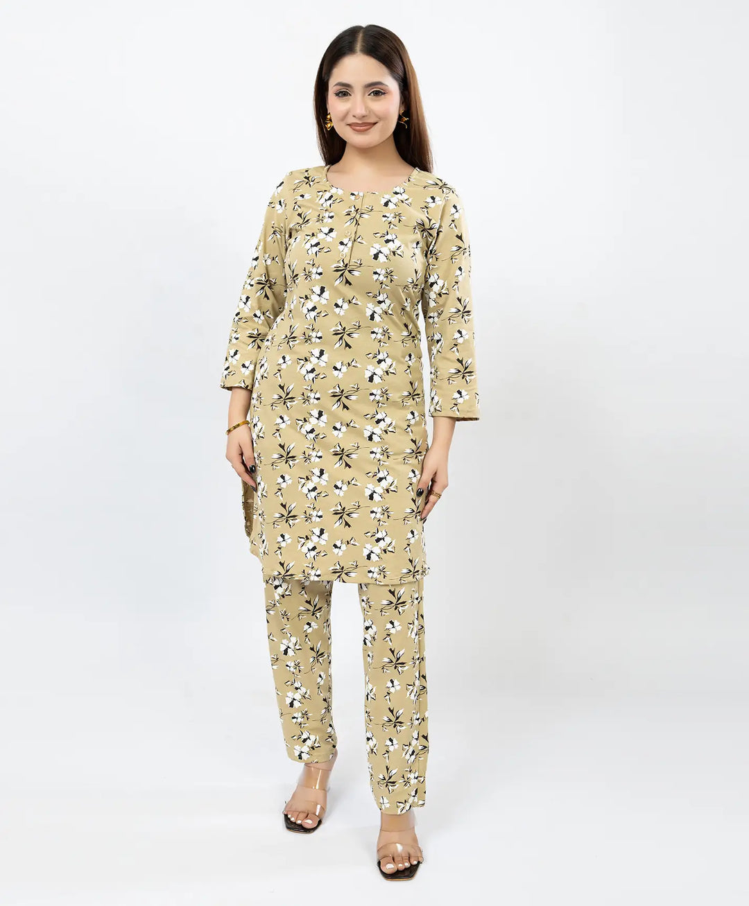 Quarter Sleeve Printed Cotton Kurta with Straight Pant Set
