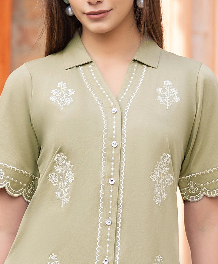 Elegant Embroidered Front-Open Co-Ord Set