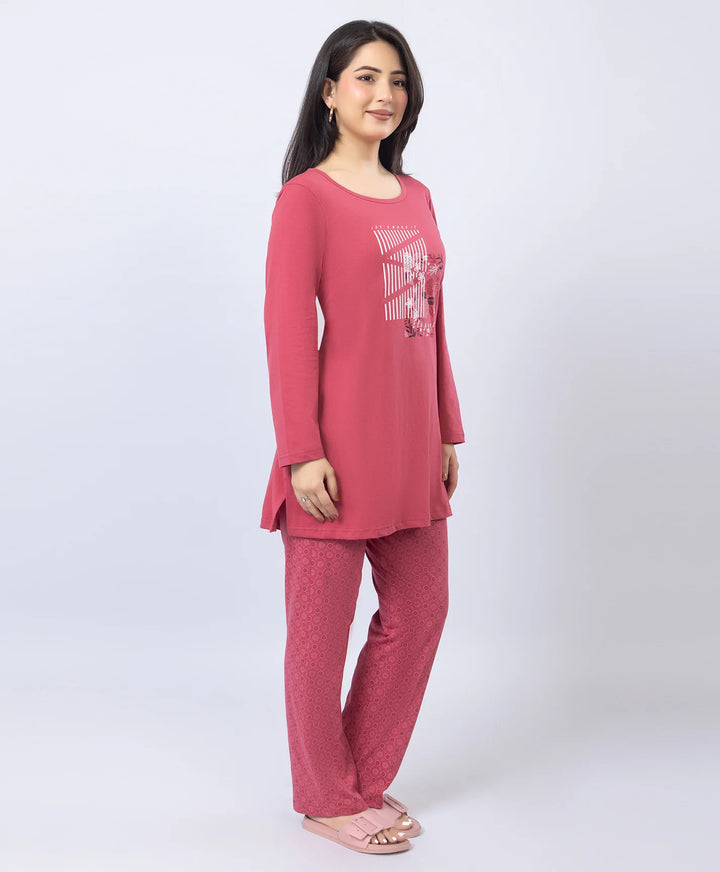 Elegant Printed Round-Neck Night Suit