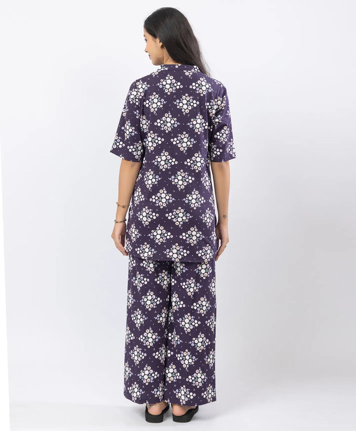 Front-Open Printed Wide-Leg Night Suit