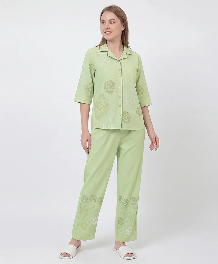 Printed Front Open Night Suit