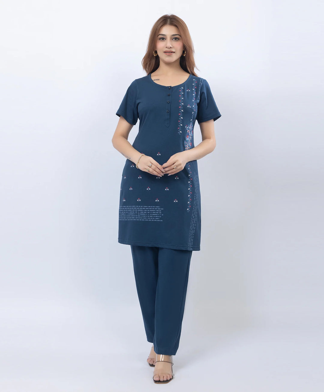 Premium Floral Detail Embroidered Printed Kurta Set