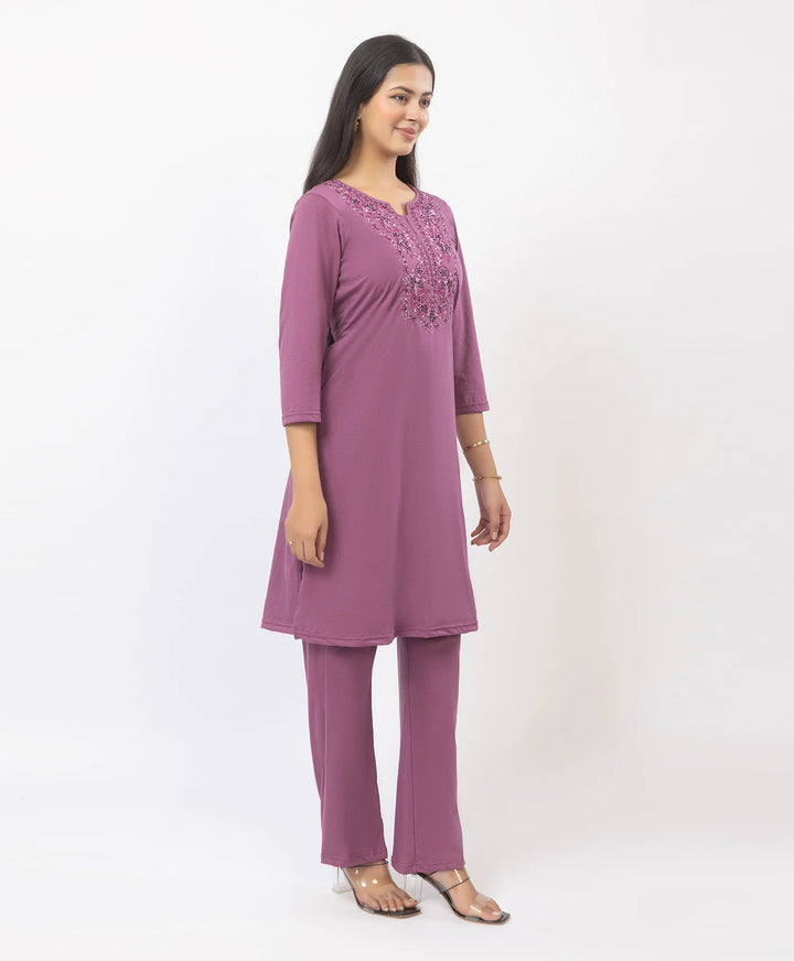 Stylish Neckline Embroidery Straight Kurta Pant Set
