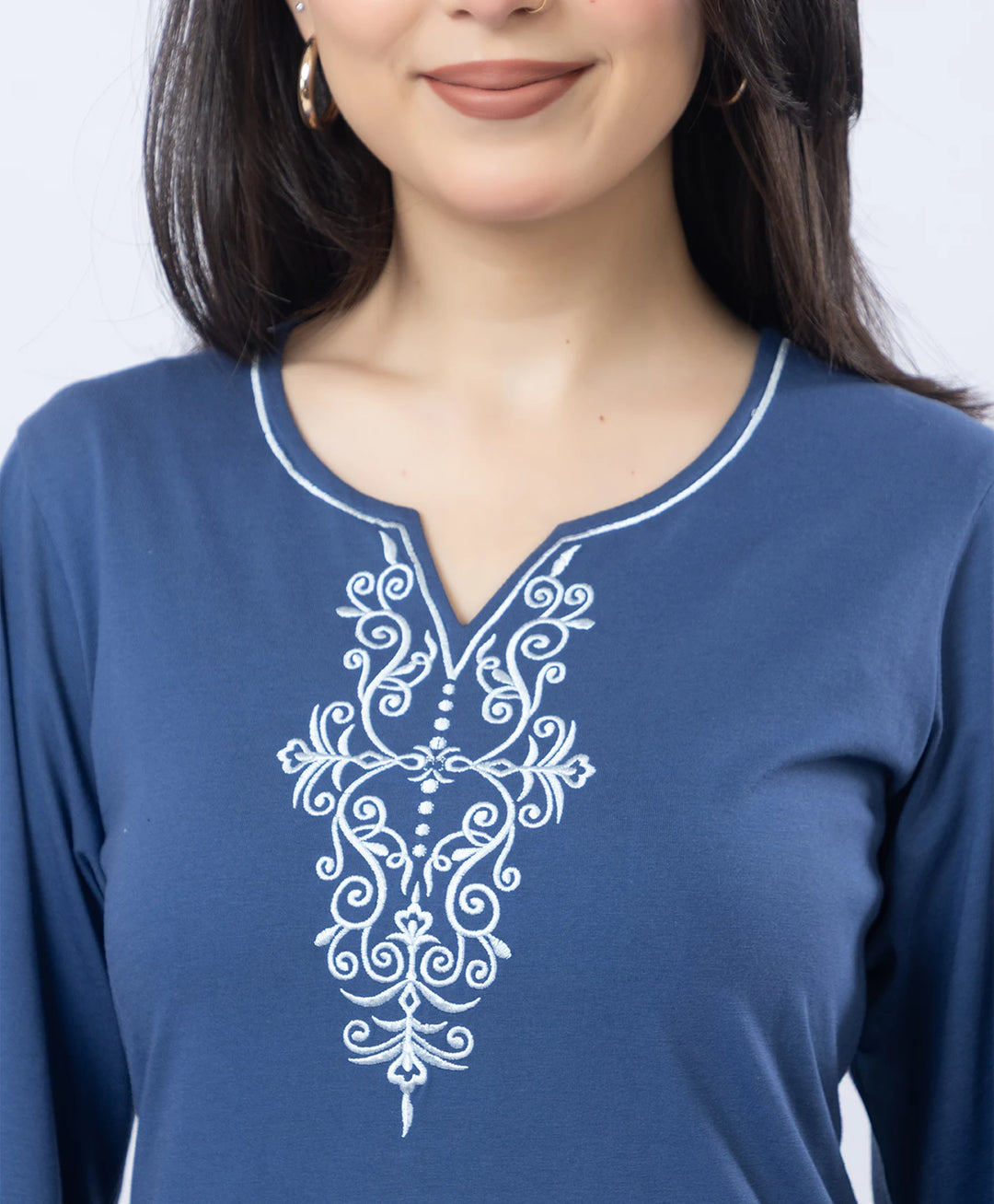 Embroidered V-Slit Straight Kurta Set