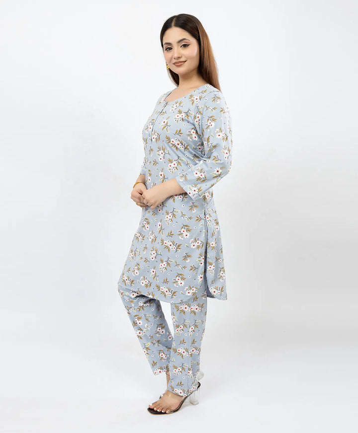 Quarter Sleeve Printed Cotton Kurta with Straight Pant Set