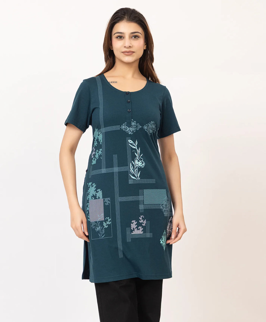 Abstract Botanical Long Top