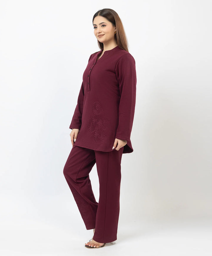 Band Collar Floral Embroidered Kurta and Straight Pants Set