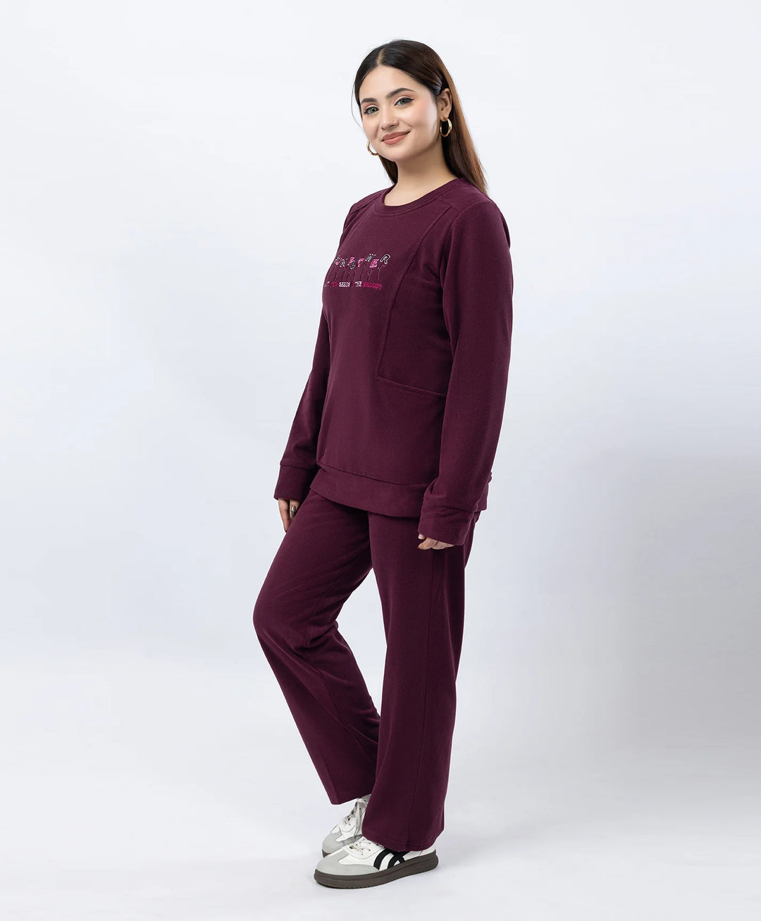 Round Neck Embroidered Tracksuit with Front Pocket
