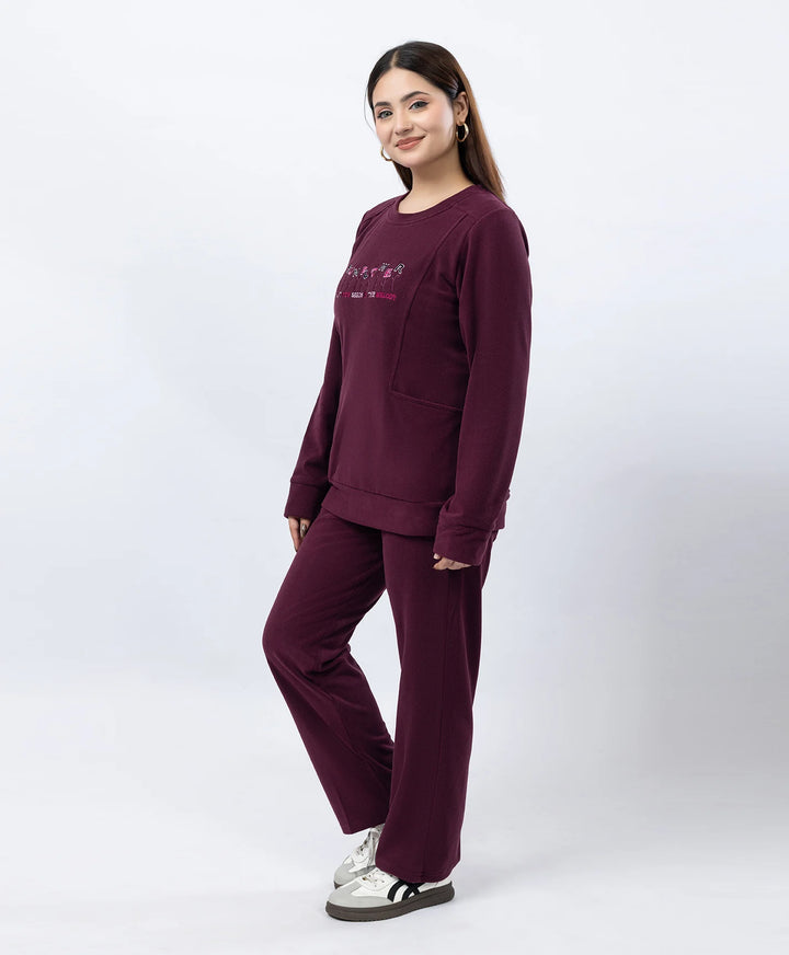 Round Neck Embroidered Tracksuit with Front Pocket