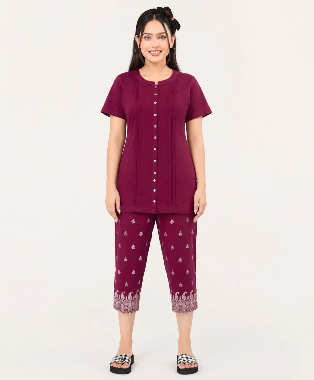 Button Detail Capri Set