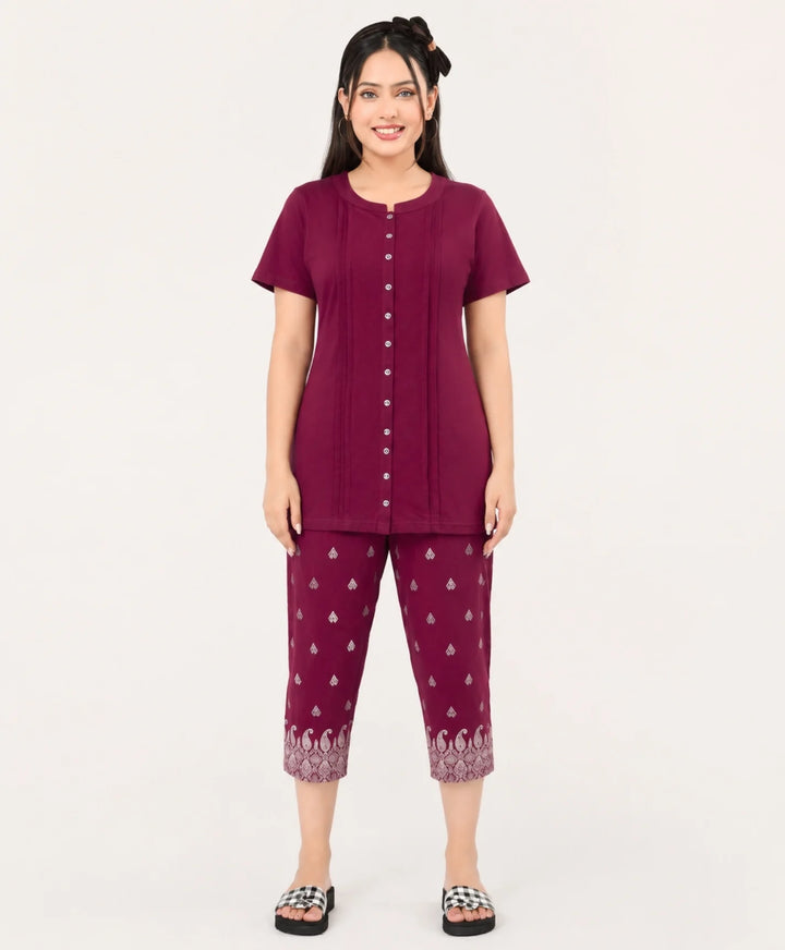 Button Detail Capri Set