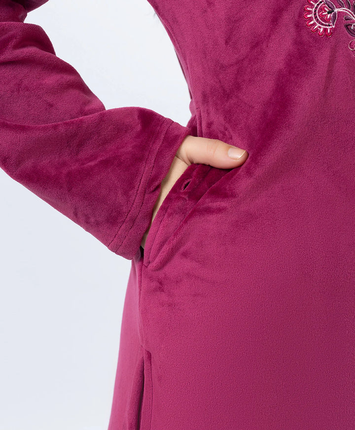 Round Neck Buttoned Kurta and Trouser Set with Embroidery & Pockets.