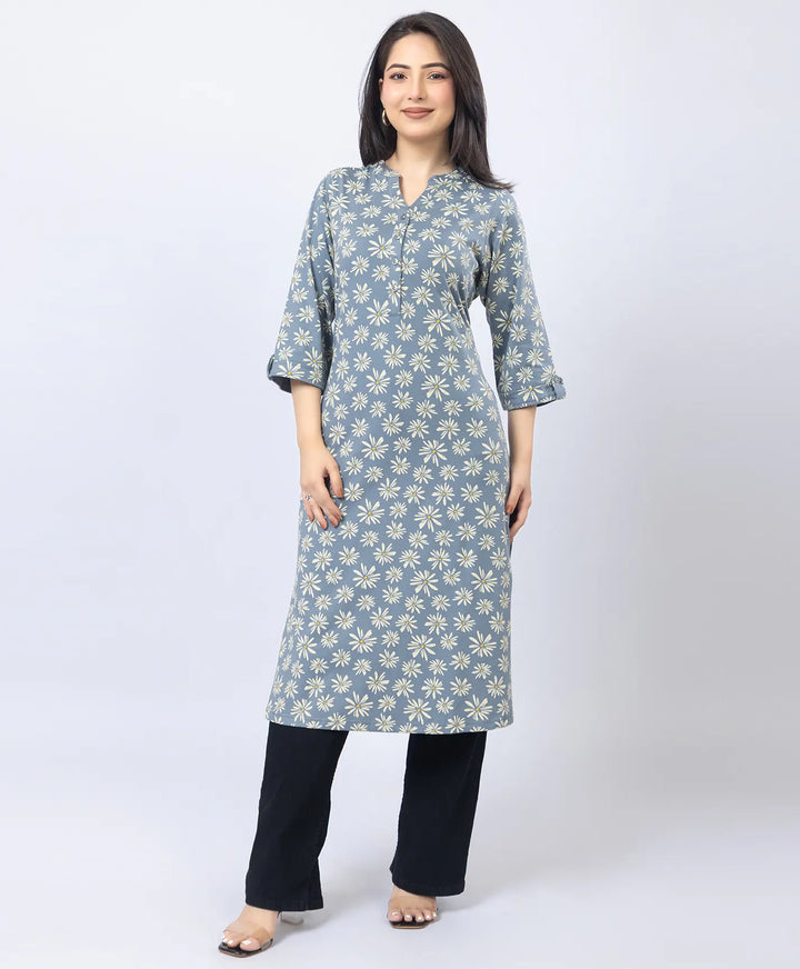 Floral Print Straight Silhouette Long Kurti