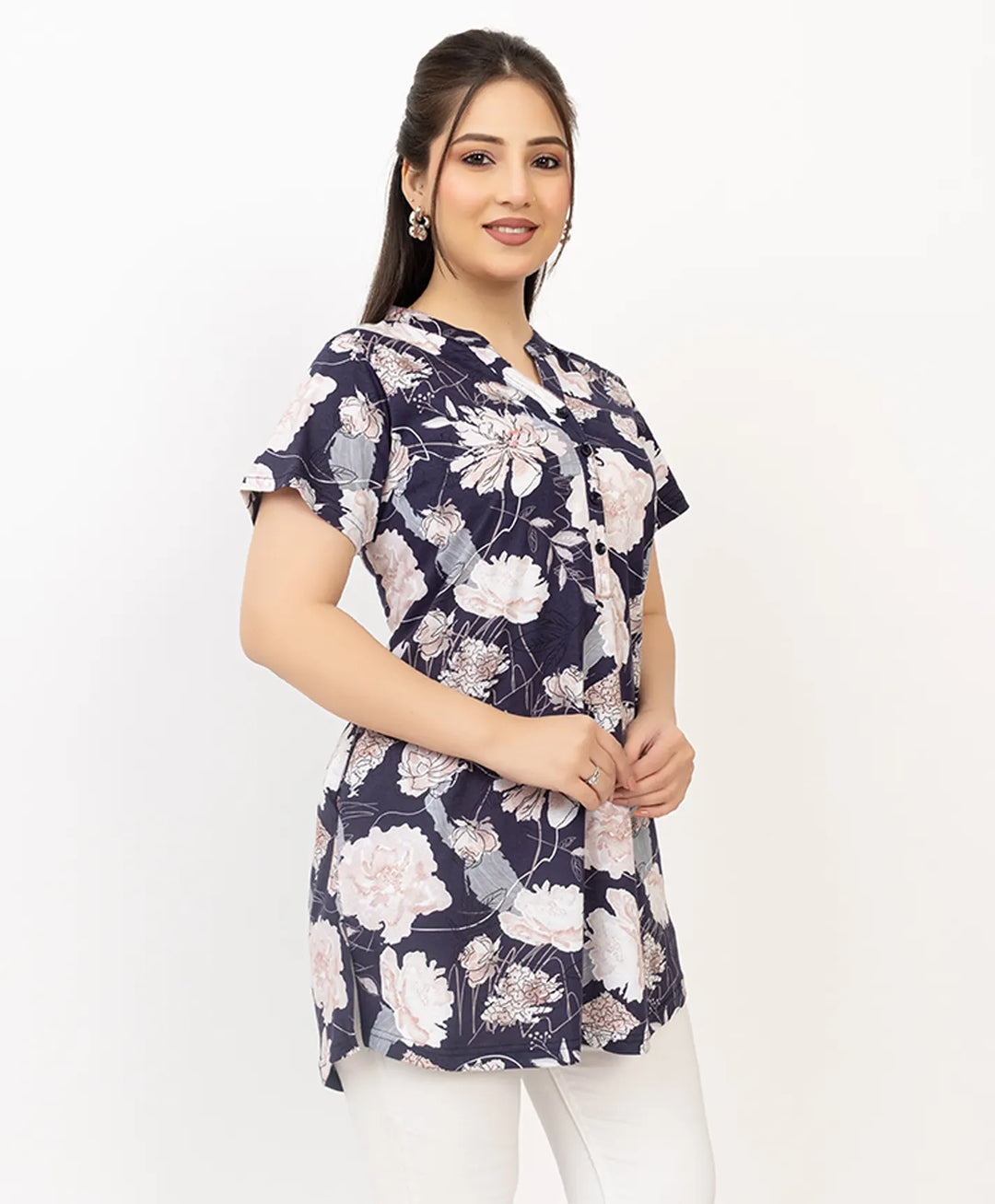 Floral Print Short Sleeve Tunic Kurti