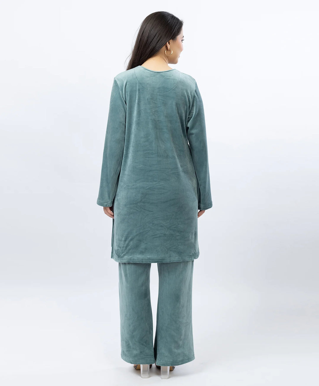Round Neck Buttoned Kurta and Trouser Set with Embroidery & Pockets.