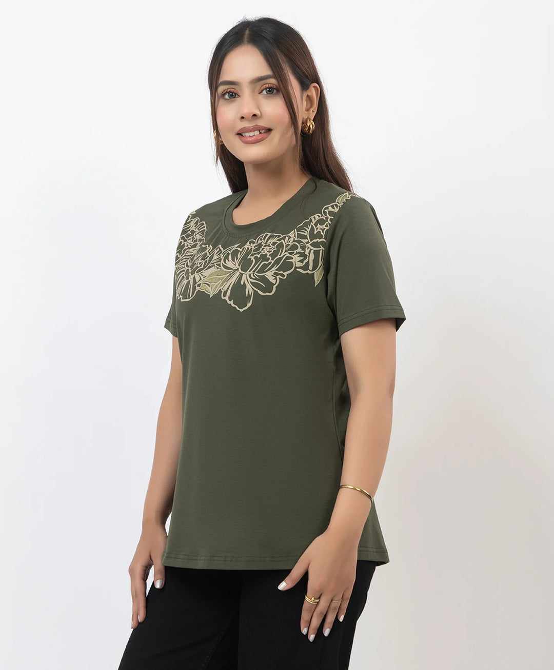 Premium Graphic Print Round Neck Short Sleeve Top