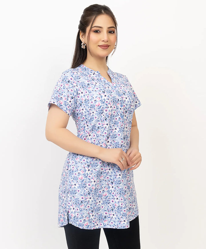 Floral Print Short Sleeve Tunic Kurti