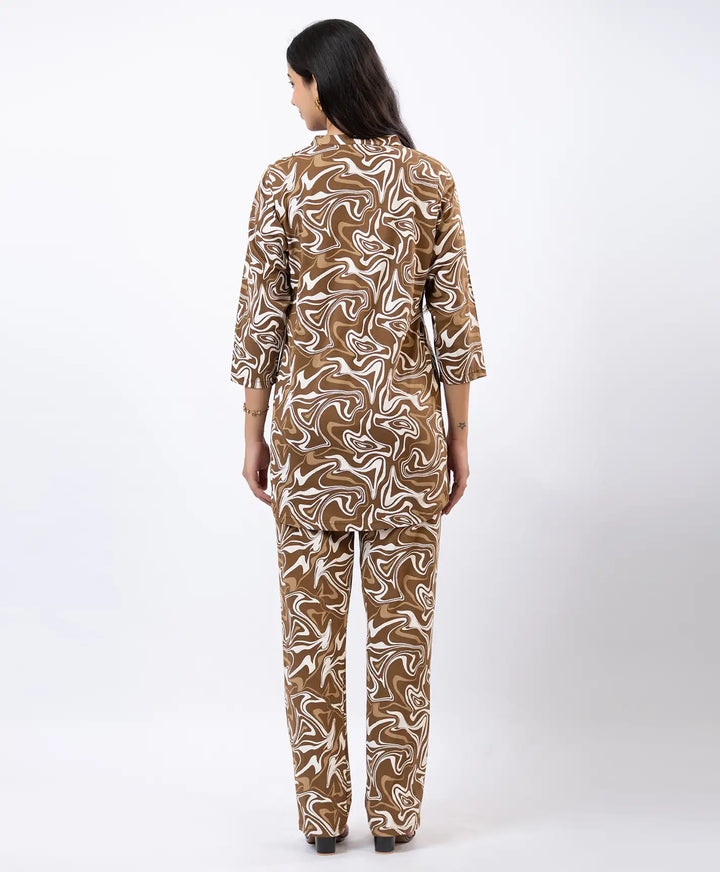 Relaxed Fit Printed Notch Neck Kurta & Straight Pants Set