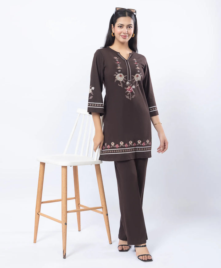 Floral Cross-Stitch Effect Pattern Printed Kurta Set