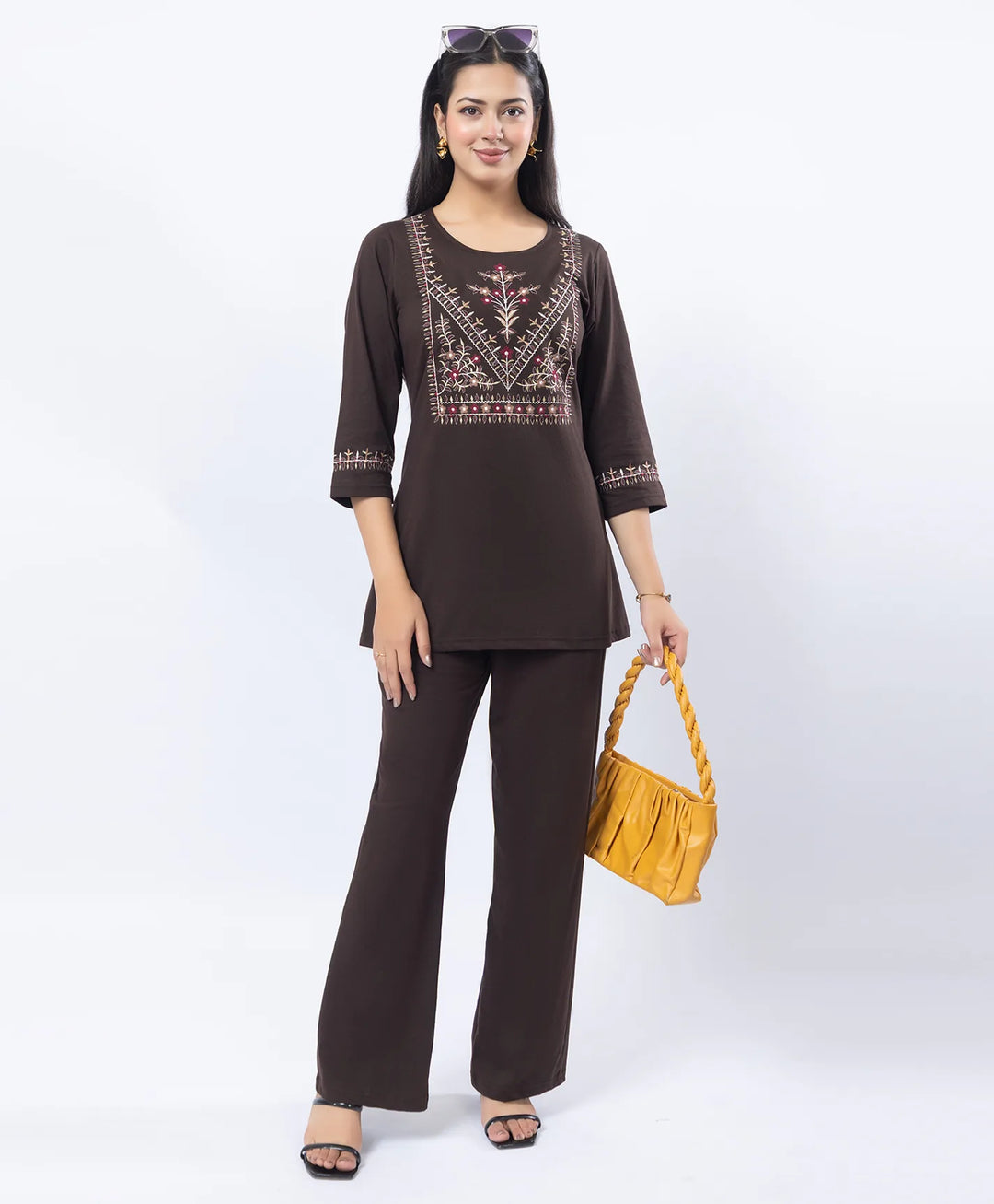 Premium Round Neck Embroidered Straight-Fit Co-Ord Set