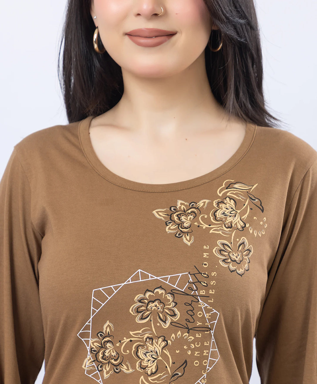 Elegant Printed Round-Neck Night Suit