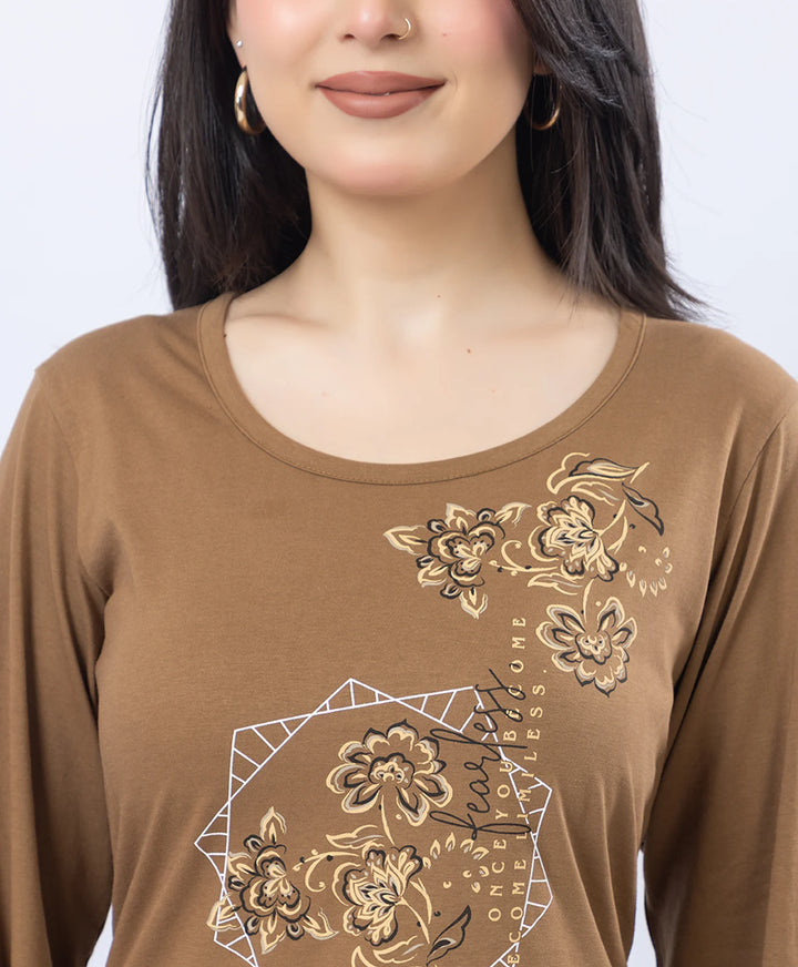 Elegant Printed Round-Neck Night Suit