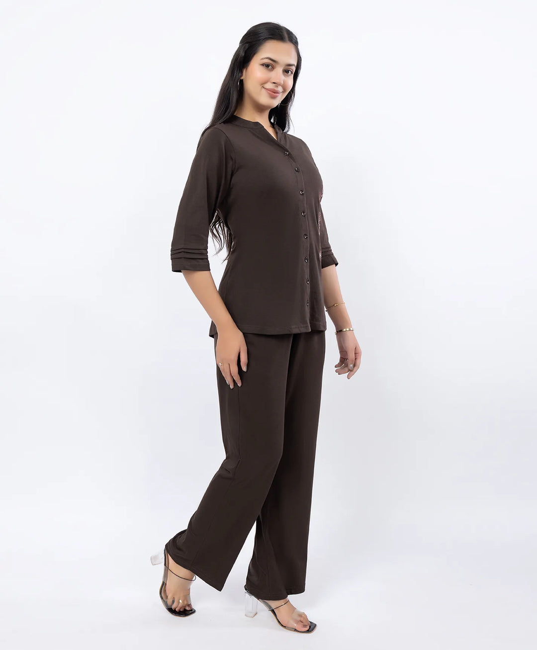 Front-Open Casual Embroidered Co-Ord Set