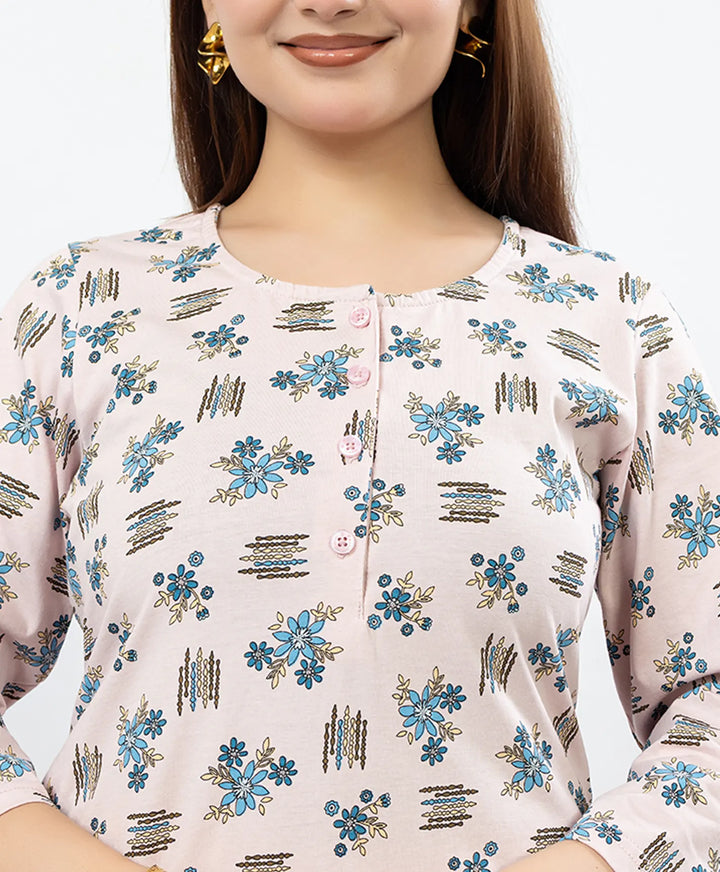 Quarter Sleeve Printed Cotton Kurta with Straight Pant Set
