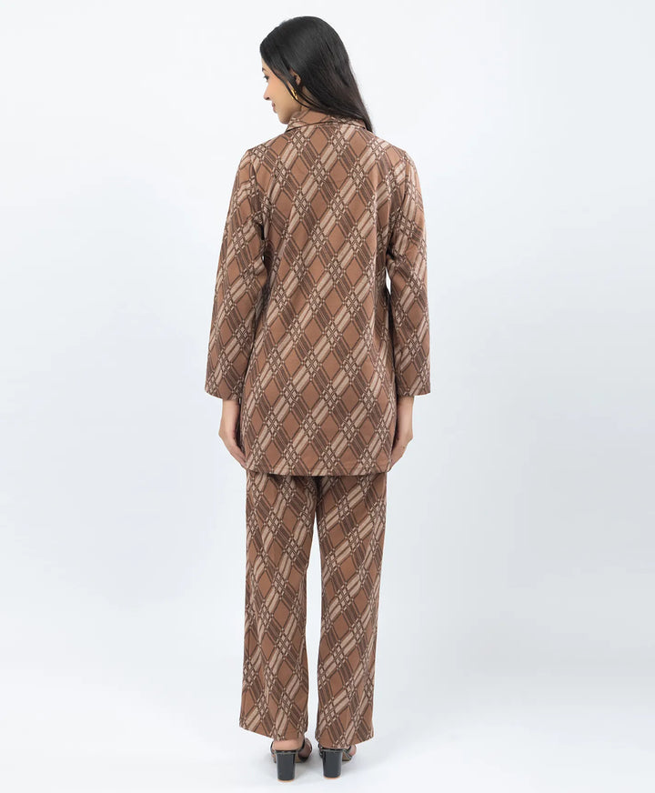 Checkered Co-Ord Set with Double-Button Front Placket & Straight Pants