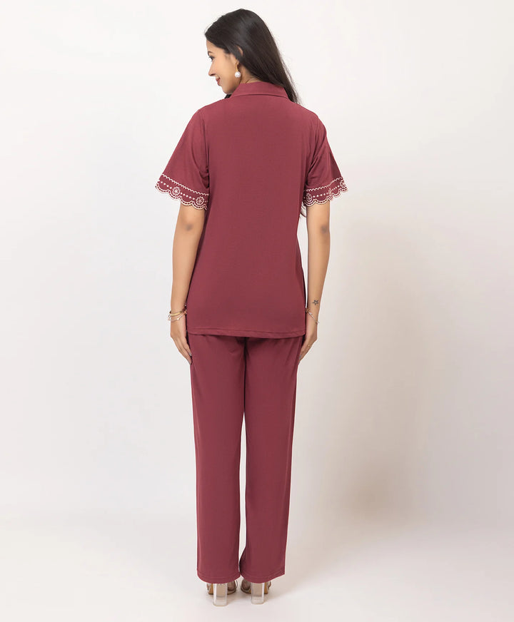 Elegant Embroidered Front-Open Co-Ord Set