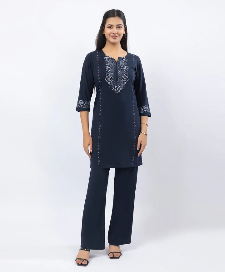 Embroidered-Style Printed Kurta Set